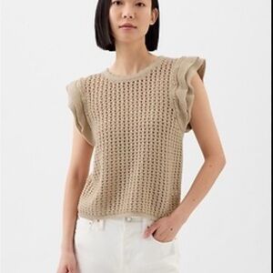 Gap Crochet Knit Flutter Sleeve Top, Bedrock Beige Sz. L